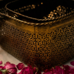 Handcrafted brass Jali storage baskets set of two with traditional lattice design