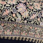 Navy Blue Handmade Pashmina Stole with Floral Embroidery