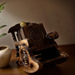 Handcrafted wooden coaster set with rocking chair holder and brass inlay made by Indian artisans