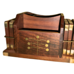 Handcrafted wooden coaster and pen stand set with six coasters made by Indian artisans