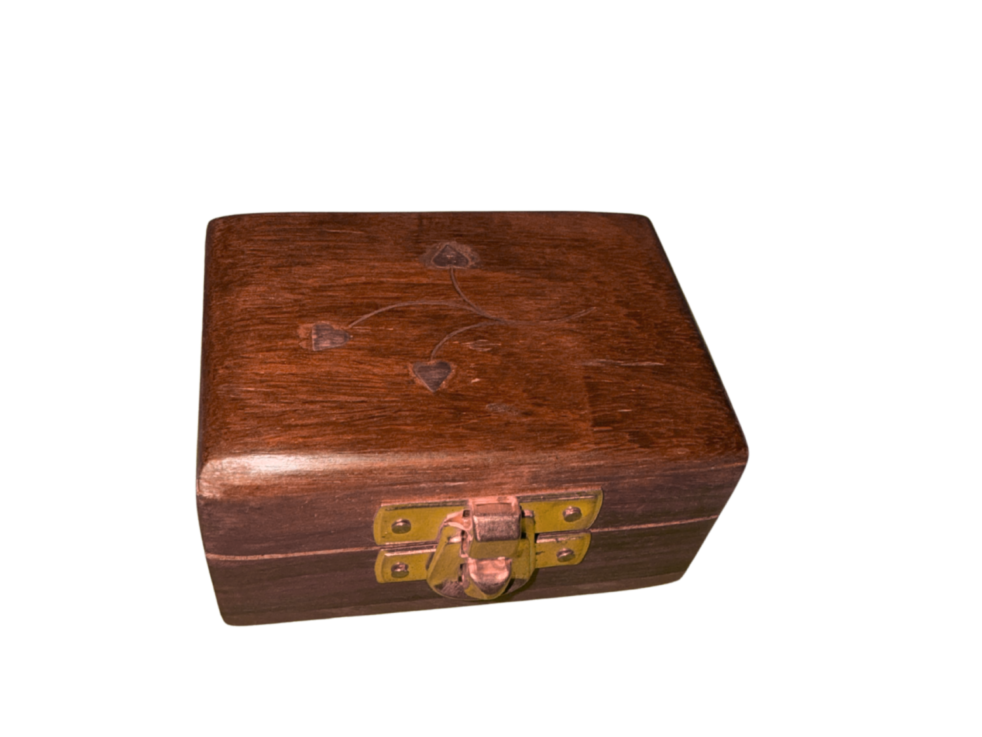 Wooden RIng Box (2) Handcrafted wooden ring box with decorative brass motif and brass clasp