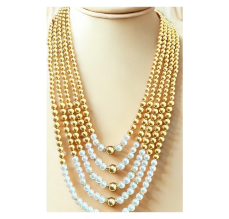 Golden-Ombre Symphony: Five-Strand V-Drape Mala